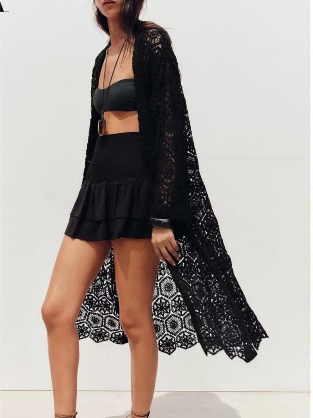 Zara Black Crochet Long Kimono